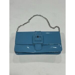 Vtg Y2K LOFT Shoulder Bag Or Clutch: Turquoise Patent W Chain & Magnetic Closure
